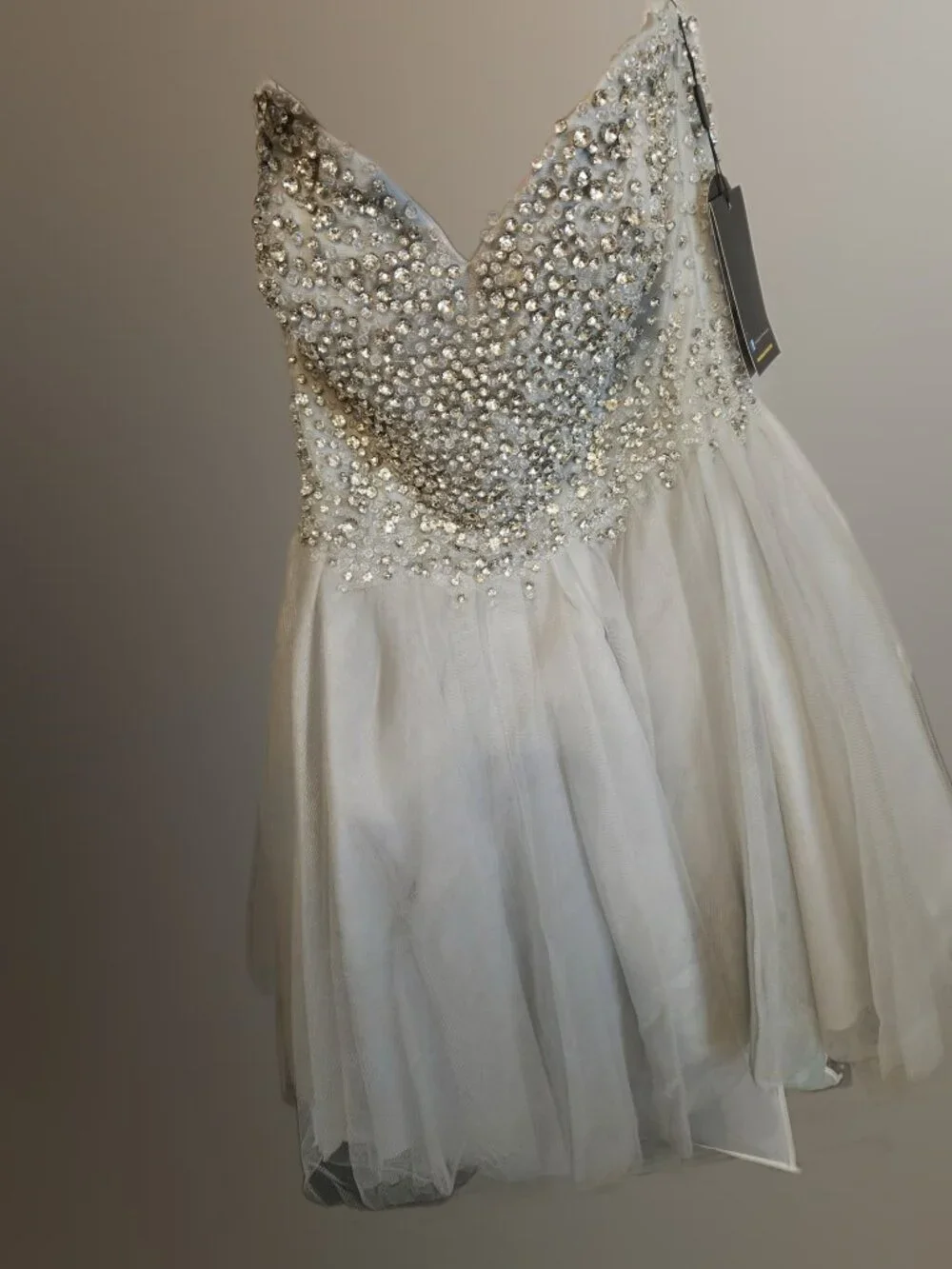 Terani Couture 1921H0320 Silver Crystal Beaded Tulle Homecoming Dress 10 NWT